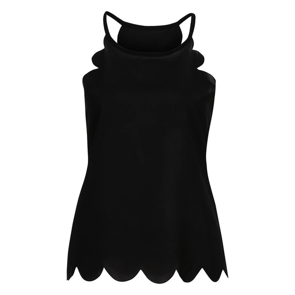 Black Scalloped Blouse Tank Sleeveless Top - Picture 4 of 4